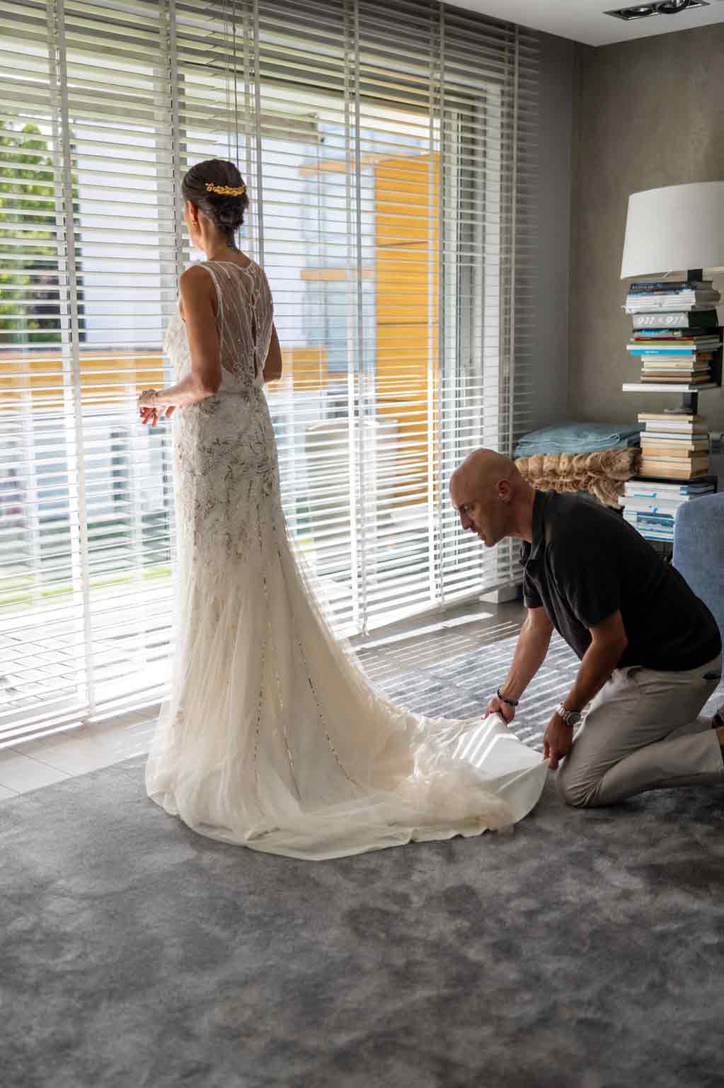 Lisbon wedding videographer filming the bride behind the scenes at a destination wedding in Portugal